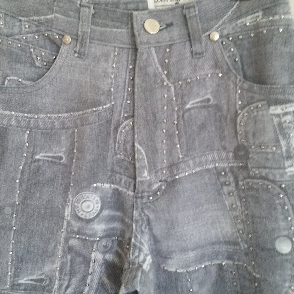VINTAGE OPAL LORRAINE WARDY SIZE 2 GRAY HIGH WAISTED SILVER RHINESTUDED JEANS